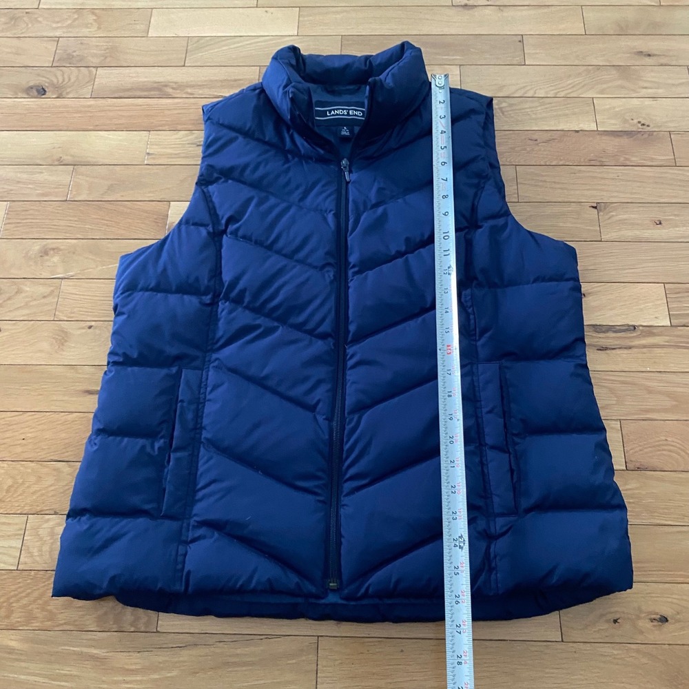 Lands End Navy Blue Puffer Vest Womens Large Chevron Quilted Full Zip Sleeveless - Picture 3 of 5